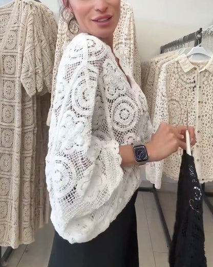 Hollow Solid Color Long Sleeve Coat