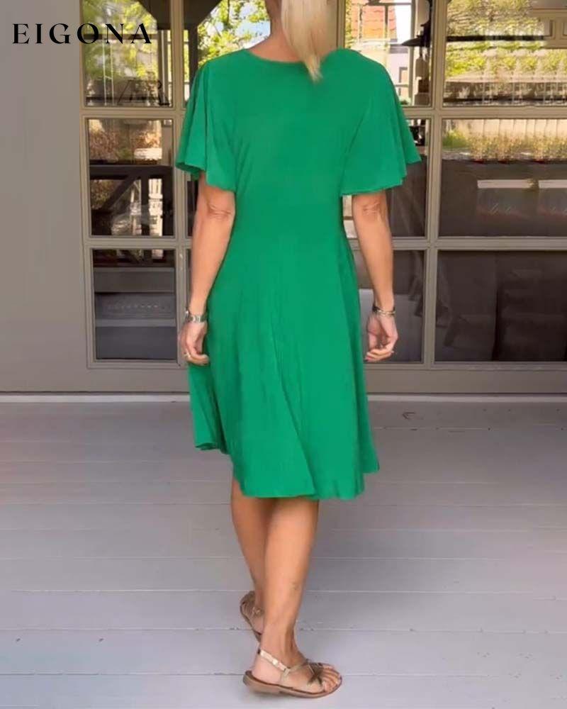 Solid color V-neck waisted butterfly sleeve casual dress casual dresses spring summer