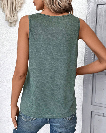 Einfarbiges, ärmelloses, plissiertes Tanktop