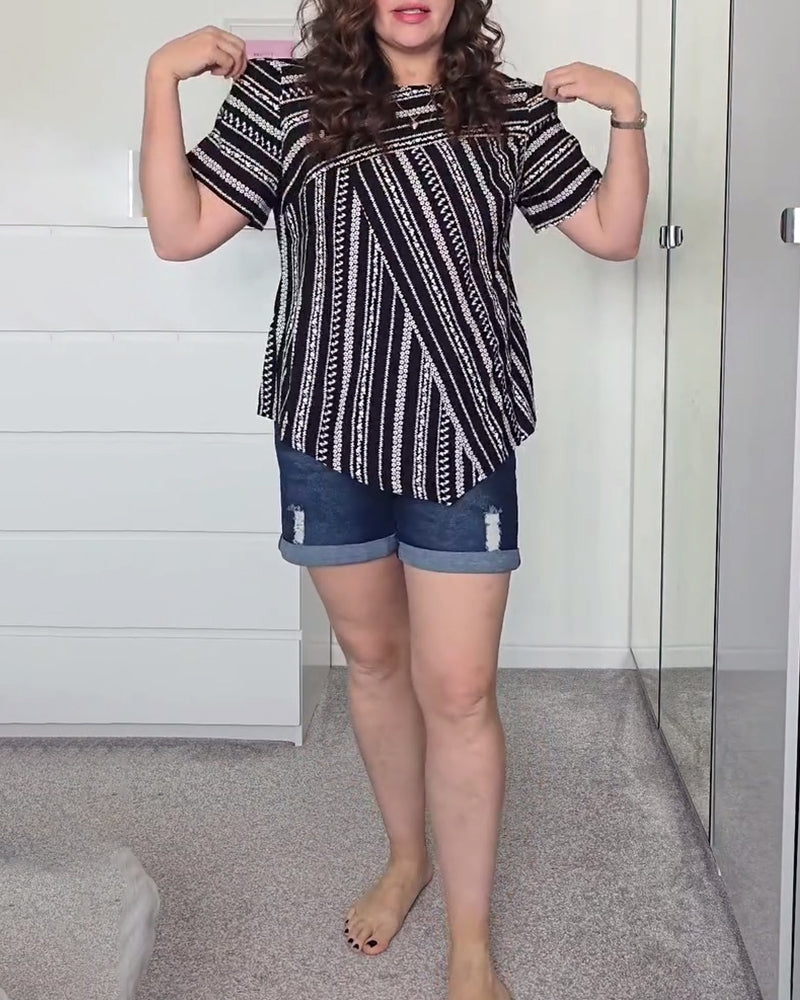 Lässiges bedrucktes T-Shirt mit Rundhalsausschnitt