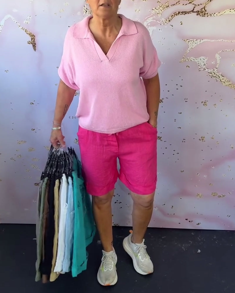 Solid Color Cotton And Linen Casual Shorts