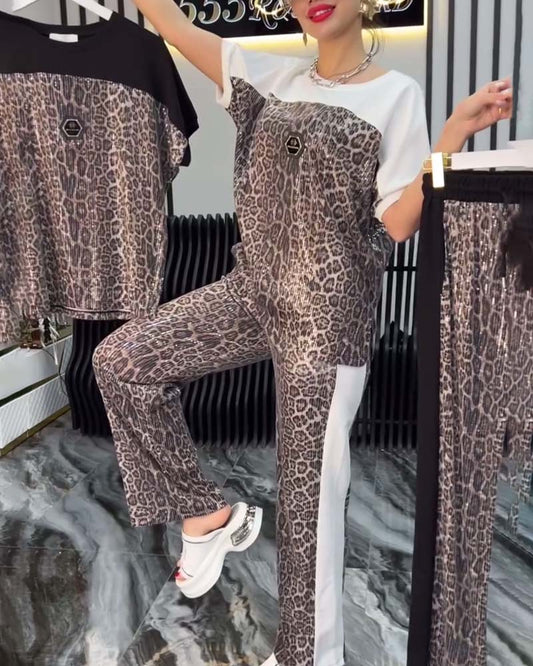 Casual Leopard Print Two-piece Set