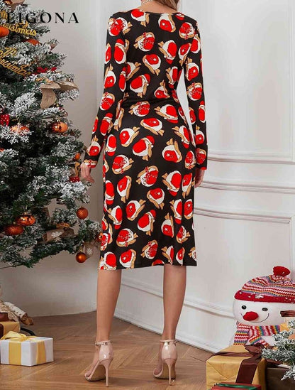 Christmas Element Print Long Sleeve Dress clothes H.Y.G@E Ship From Overseas