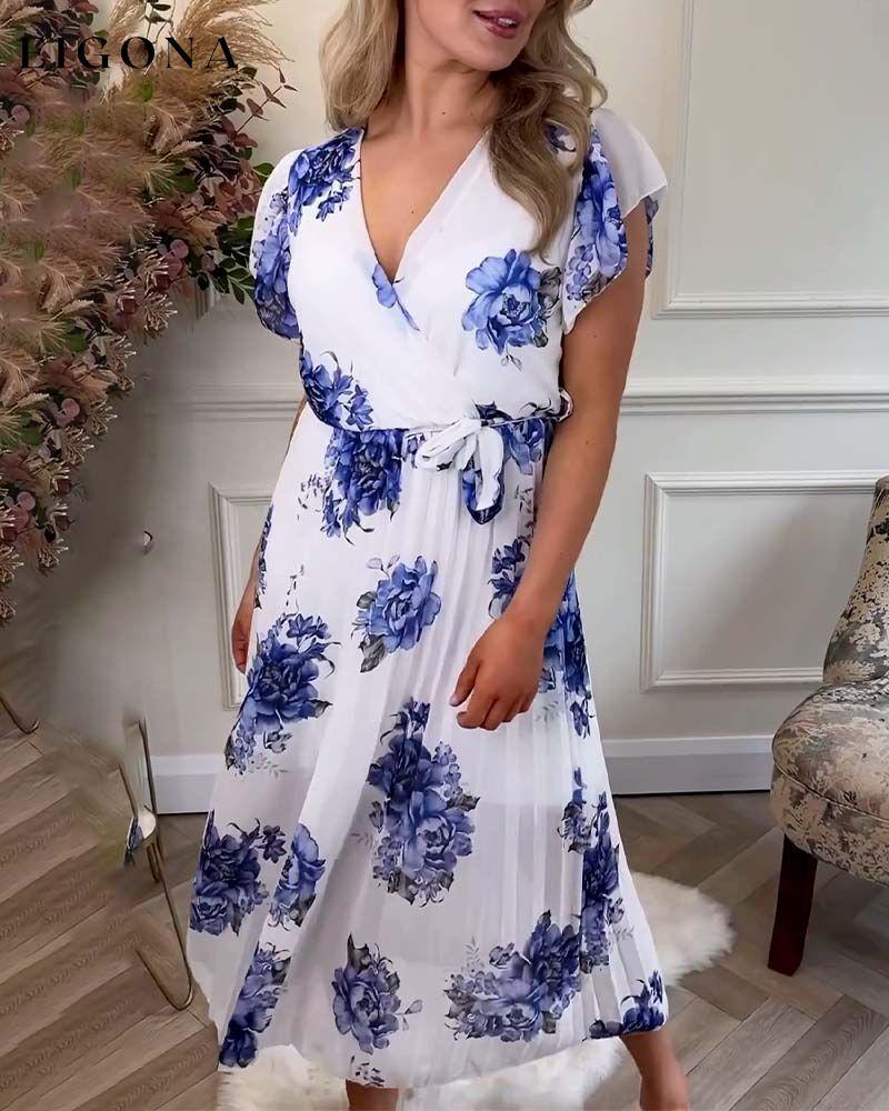 Floral print pleated elegant dress casual dresses summer