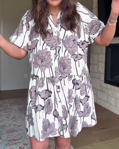 Puff Sleeve Floral Print Casual Dress