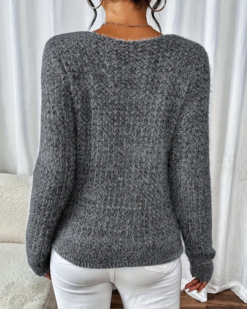 V-neck Plush Long Sleeve Sweater