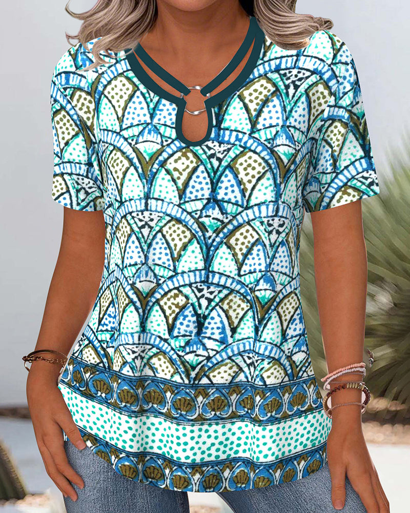 Casual Printed Hollow Blouse