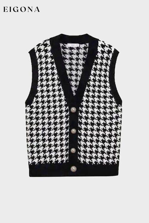 Houndstooth Button Front Sweater Vest clothes Ship From Overseas Sweater sweaters T*Y