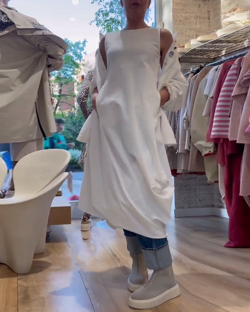 Solid Color Sleeveless Loose Dress