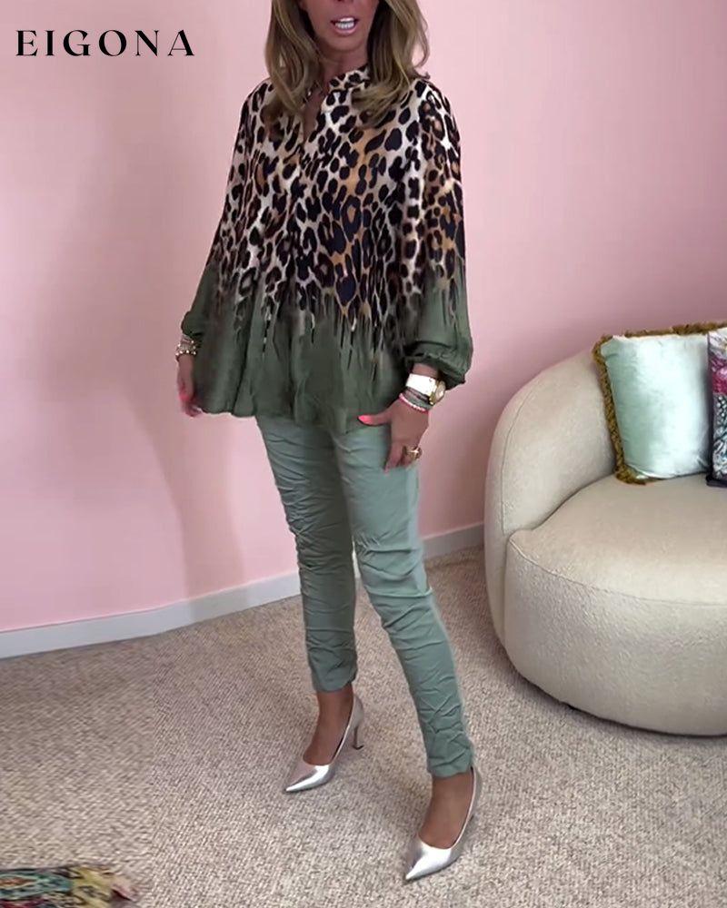 Leopard print long sleeve V-neck blouse blouses & shirts spring summer