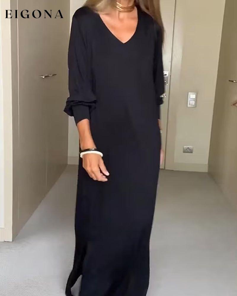 Casual solid color v-neck dress Black 2023 f/w 23BF casual dresses Clothes Dresses spring