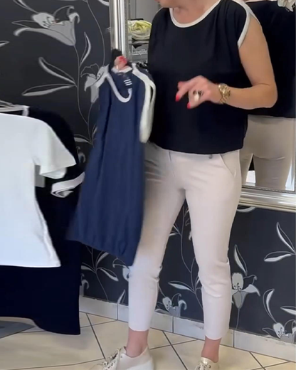 Contrast Color Sleeveless Blouse