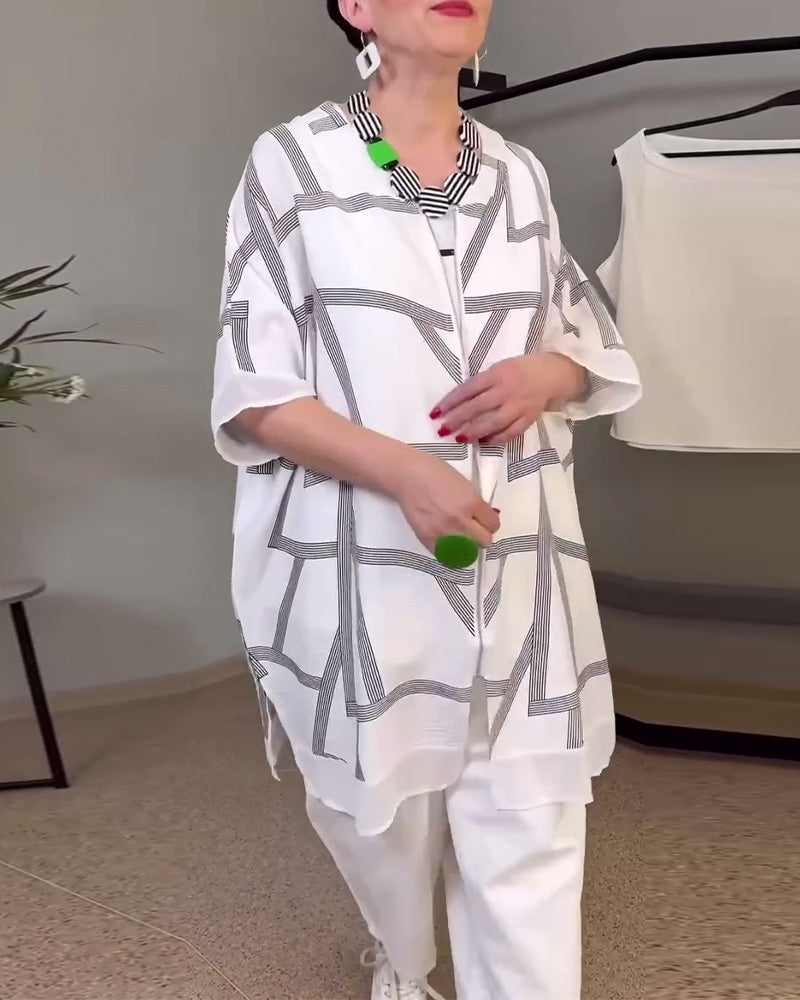 Batwing Sleeve Printed Casual Coat