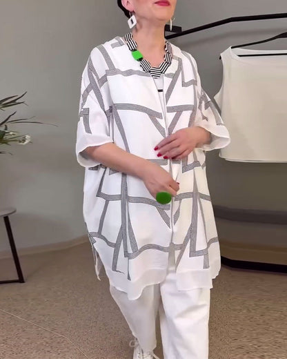 Batwing Sleeve Printed Casual Coat