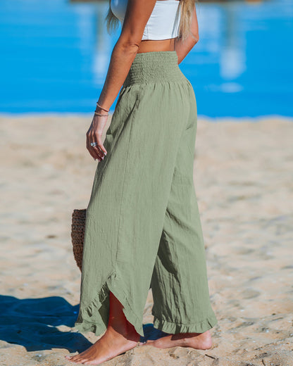 High-waist pleated irregular wide-leg pants pants spring summer