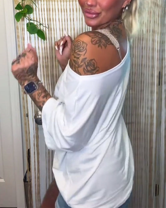 Casual Solid Color One-Shoulder T-Shirt