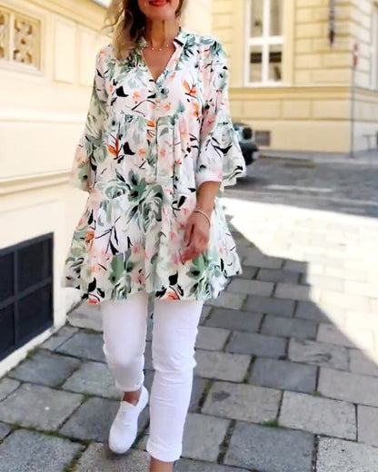 V-neck floral print elegant blouse 2023 f/w 202466 blouses & shirts spring summer