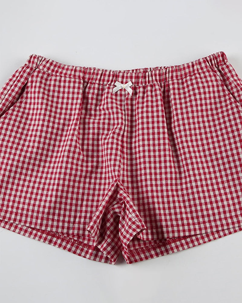 Plaid Elastic Casual Shorts
