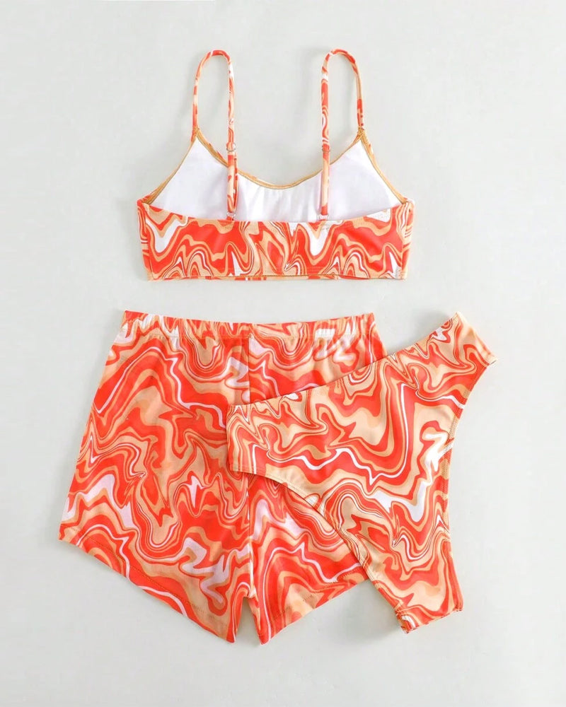 Suspender Printed Beach Pants Three-Piece Bikini