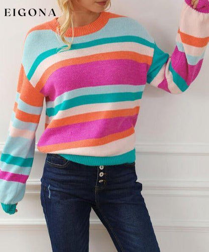 Striped Round Neck Long Sleeve Knit Top clothes Ship From Overseas SYNZ