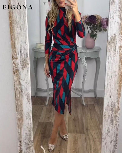 Diamond pattern print slit dress Red 2023 f/w 23BF casual dresses Clothes Dresses spring