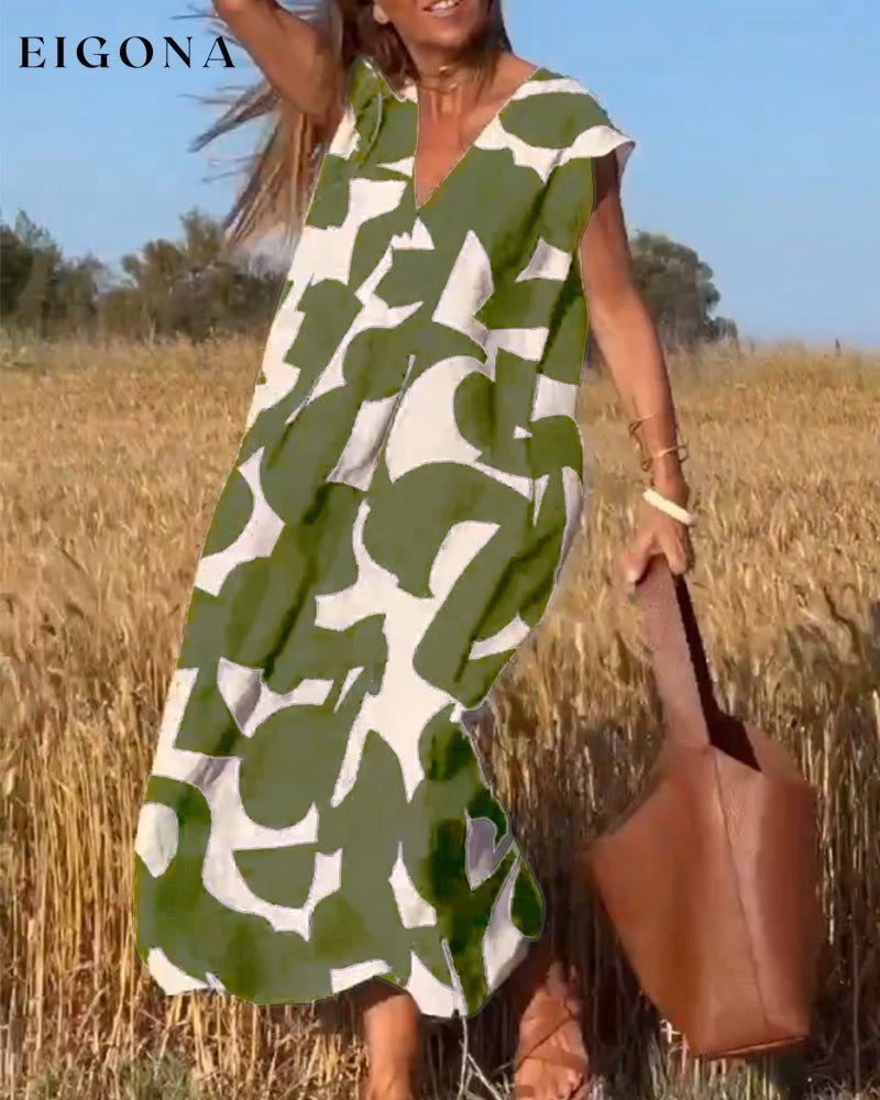 V-neck printed dress Green 23BF Casual Dresses Clothes Dresses Spring Summer