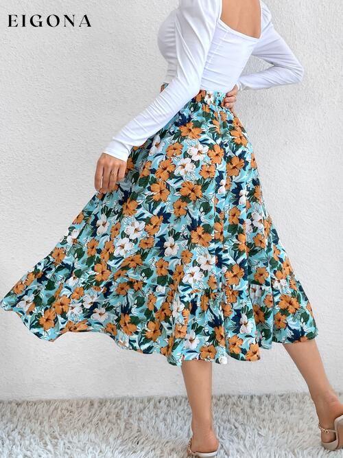 Printed Ruffle Hem Midi Skirt bottoms clothes midi skirts Ship From Overseas skirt skirts Women's Bottoms Y@X@N@H