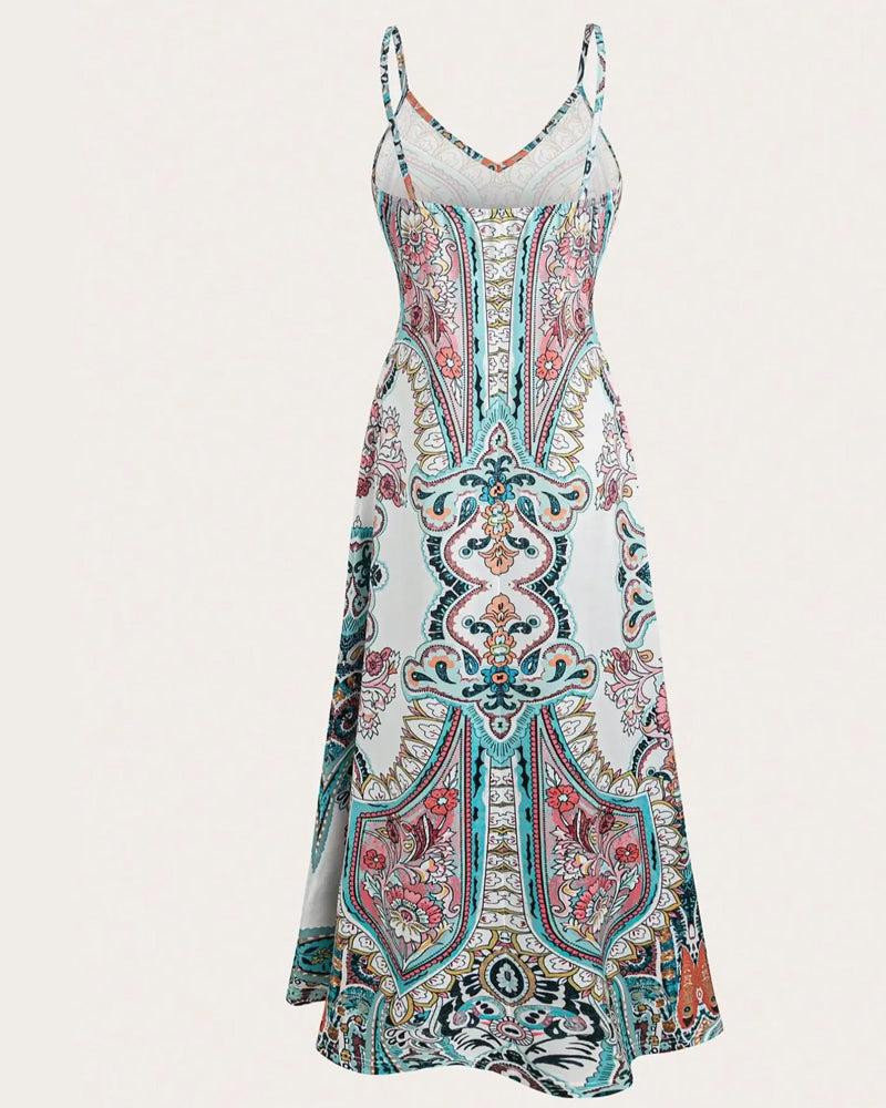 Vintage Print Camisole Maxi Dress