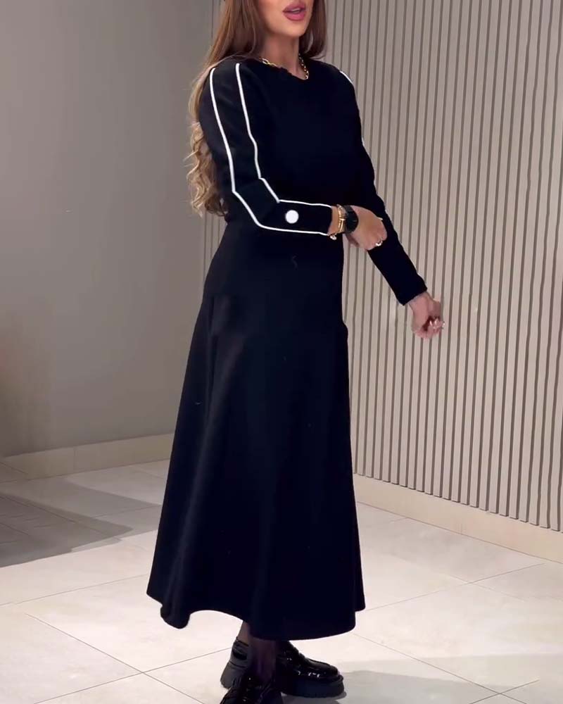 Round Neck Black and White A-line Dress 2024 f/w casual dresses