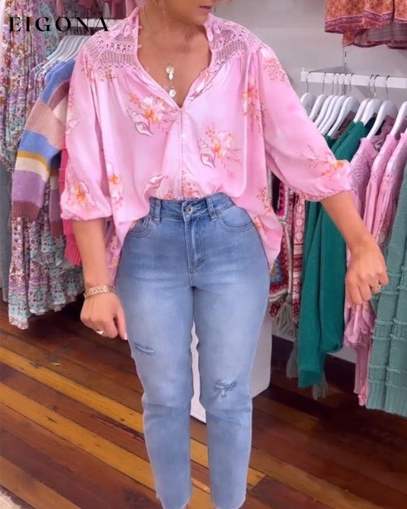 V-neck soft printed shirt blouses & shirts spring summer