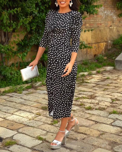 Small polka dot slit slim dress casual dresses summer