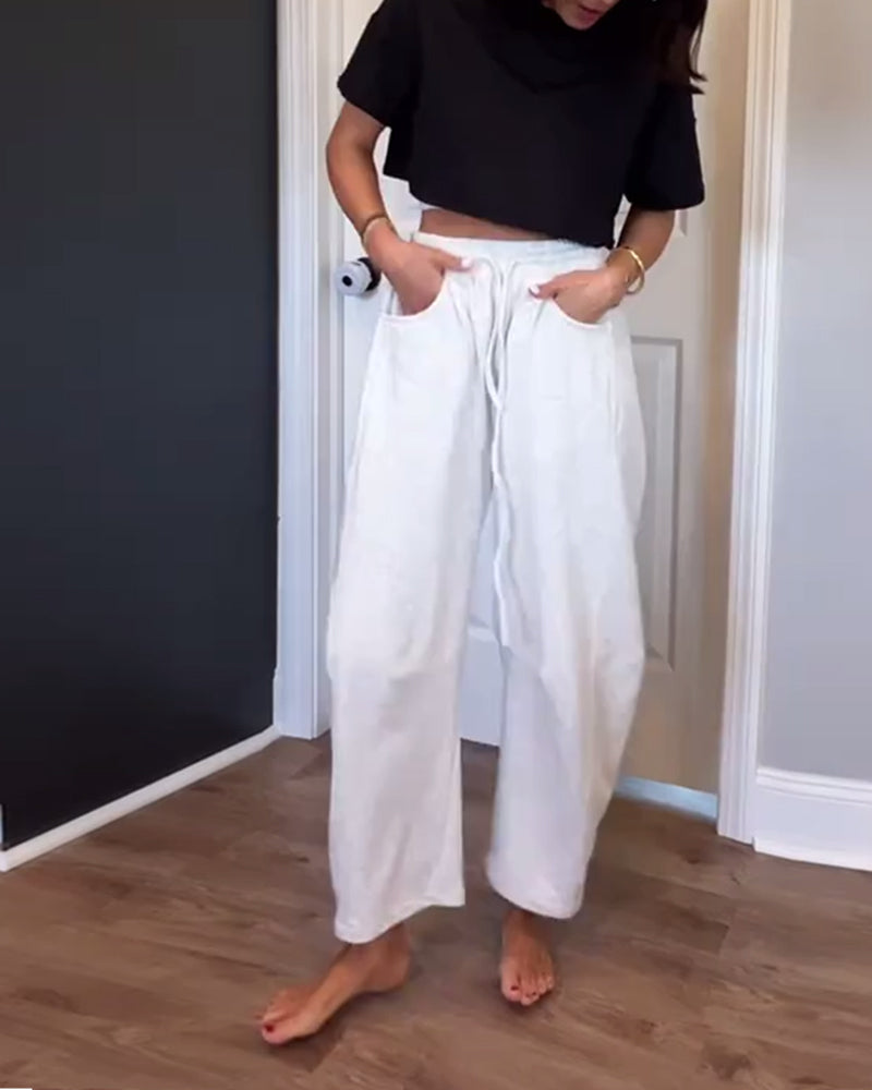 Casual Drawstring Scimitar Pants