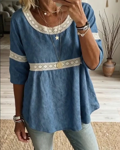 Lace Patchwork Half Sleeve Blouse