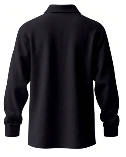 Men's Lightweight Loose Linen Long Sleeve Polo Shirt