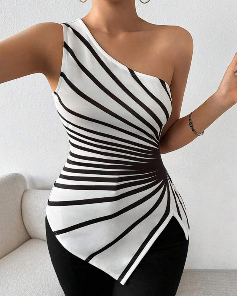 One shoulder striped waist blouse 202466 blouses & shirts summer