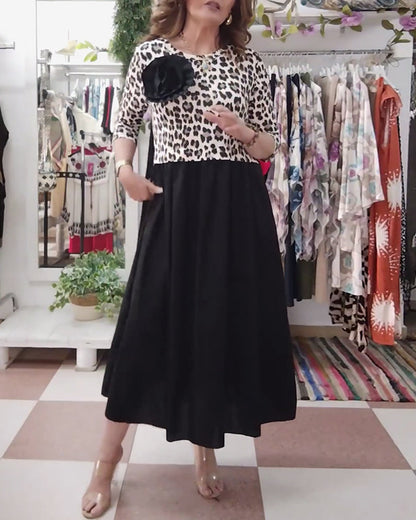 Paneled leopard print elegant dress