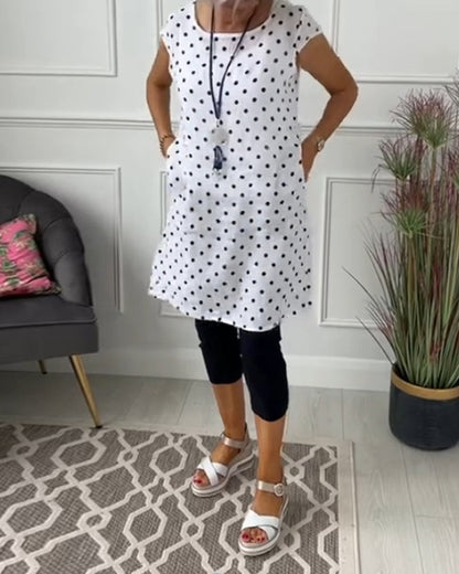 Polka dot print casual short sleeve long top 202466 blouses & shirts summer