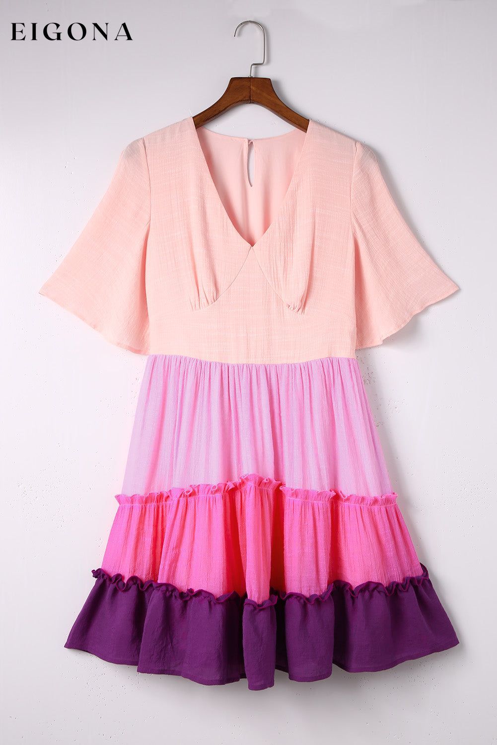 Pink Ombre Colorblock Tiered Dress All In Stock casual dress casual dresses clothes Color Pink DL Exclusive dress dresses Occasion Daily Print Color Block Season Summer short dresses Style Southern Belle