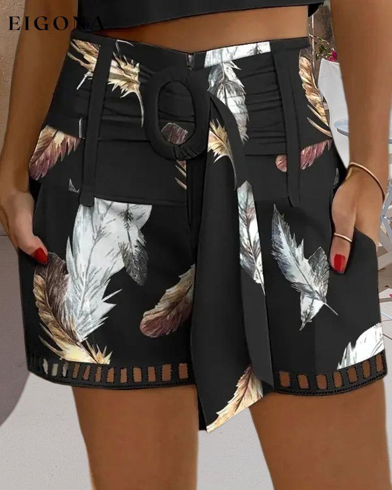 Feather print cutout elegant shorts shorts summer