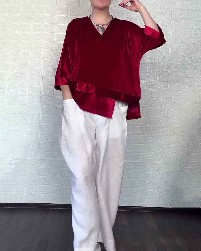 V-Neck Asymmetrical Hem Top