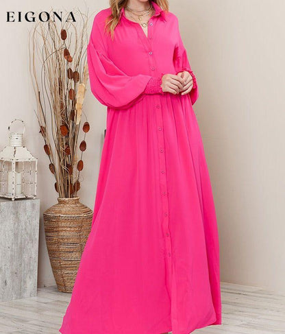 Collared Neck Button-Up Maxi Dress clothes dresses long sleeve dresses maxi dress pink dresses Ship From Overseas SYNZ trend