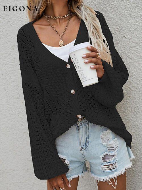 Openwork Button Front Cardigan Black cardigan cardigans clothes Ship From Overseas sweater sweaters X.W