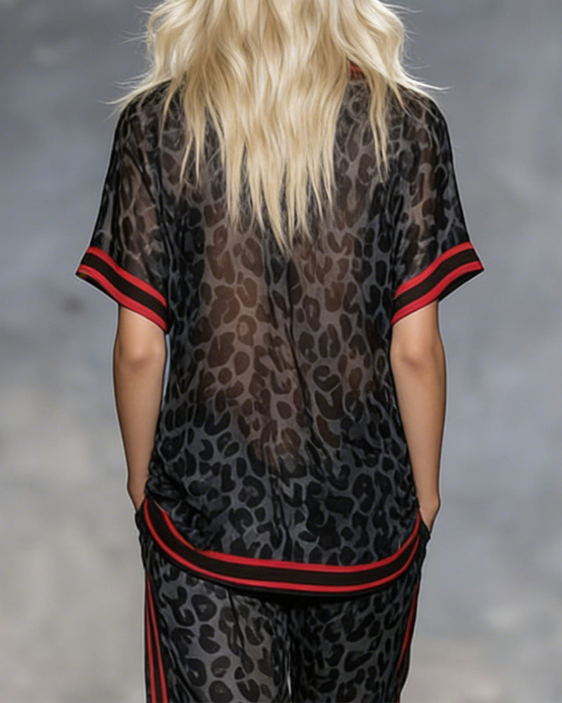 Leopard Pattern Thin Athletic Two-Piece Set
