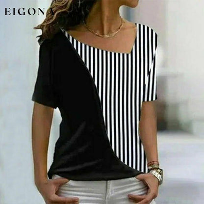 Striped Print Contrast Color T-Shirt best Best Sellings clothes Plus Size Sale tops Topseller