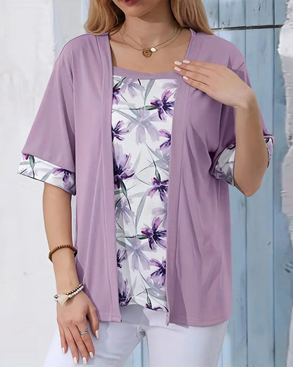 Elegant floral print patchwork top blouses & shirts spring summer