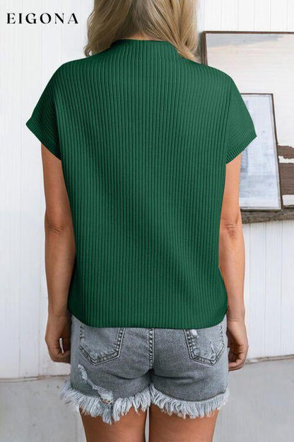 Ribbed Mock Neck Short Sleeve Knit Top clothes Ship From Overseas SYNZ