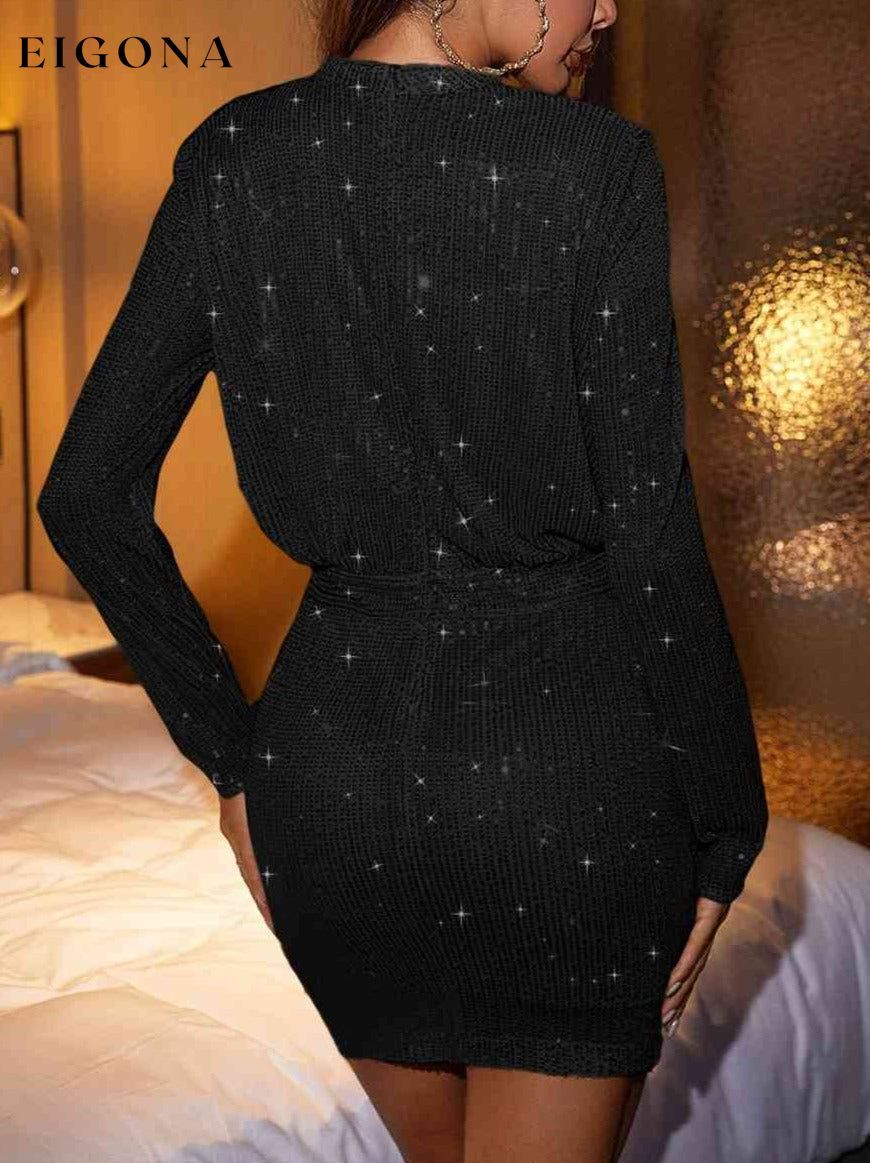 Sequin Mock Neck Long Sleeve Dress clothes dress dresses long sleeve dresses Ship From Overseas short dresses Z&H