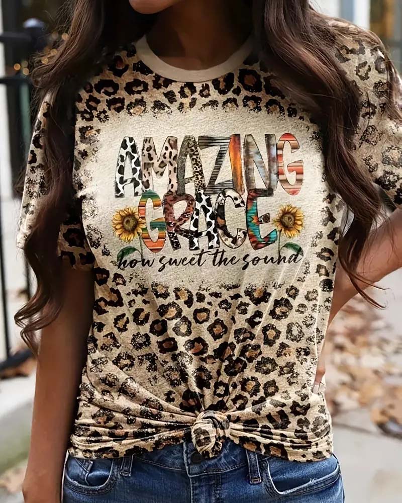 Leopard Print Letter Tee 2024 f/w summer t-shirts thanksgiving