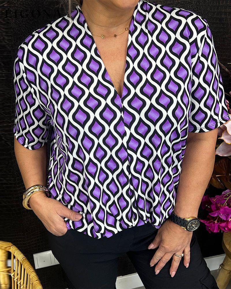 V-neck diamond print Blouses blouse&shirts summer