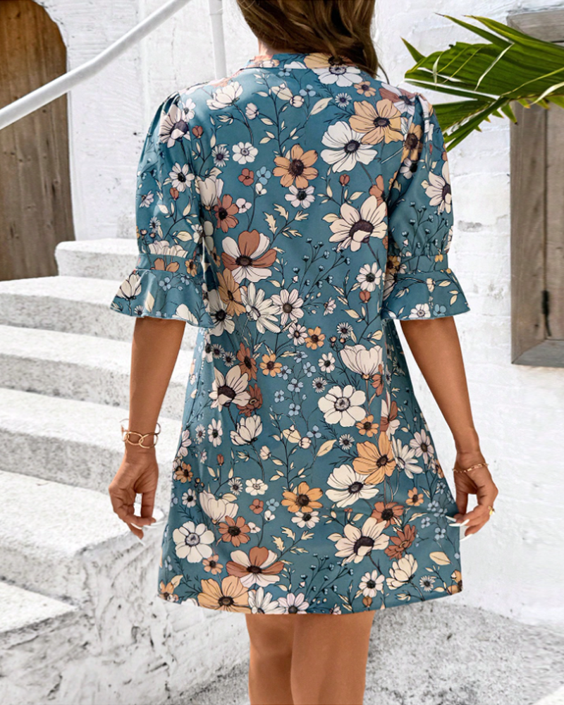 Floral V-Neck Print Dress